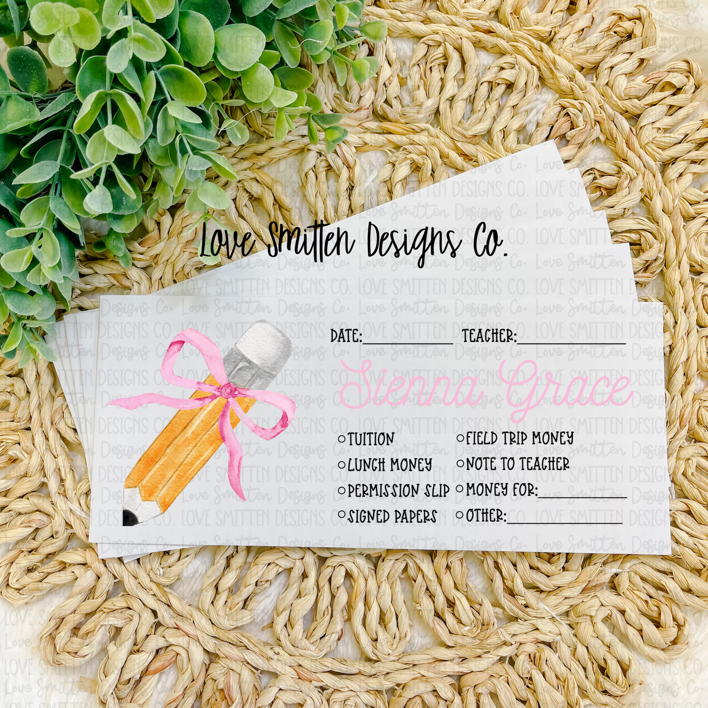 Bow Pencil Personalized School Envelope