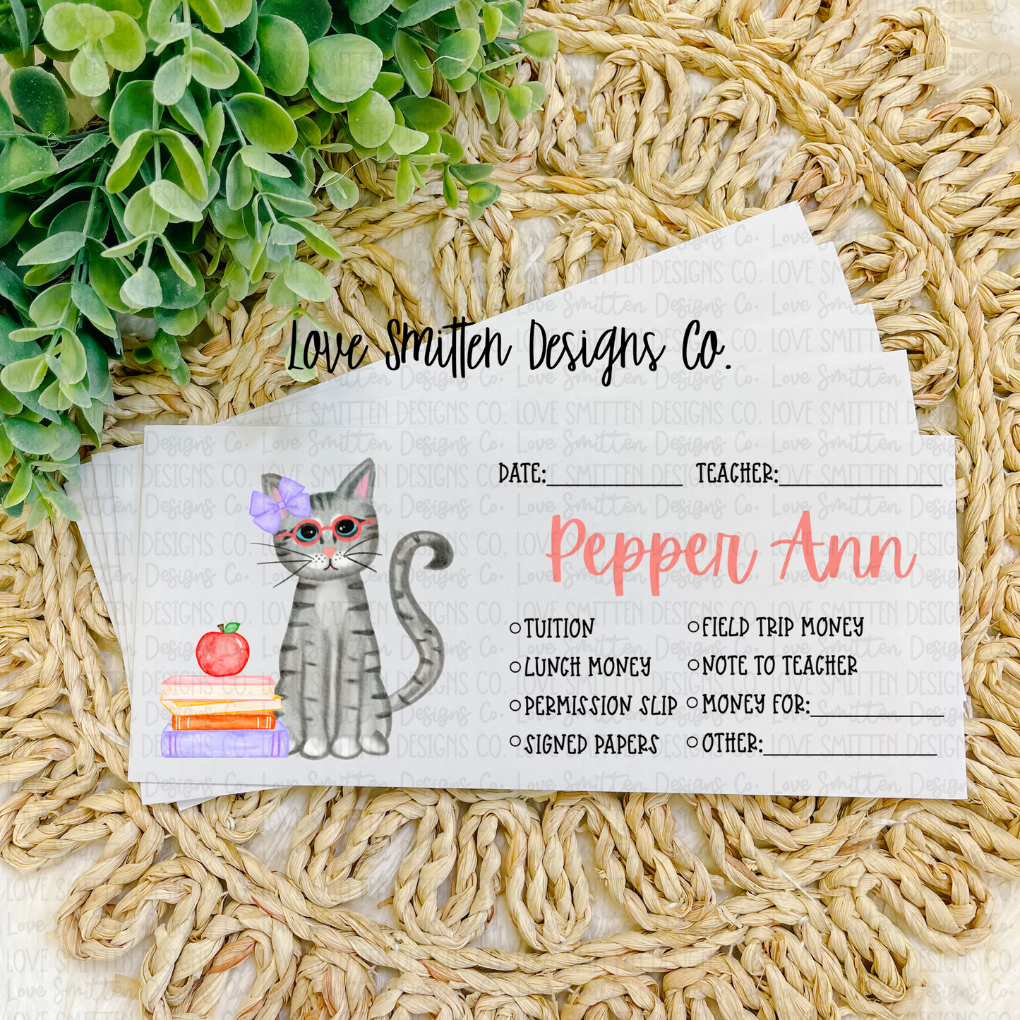 Girl Cat Personalized School Envelope