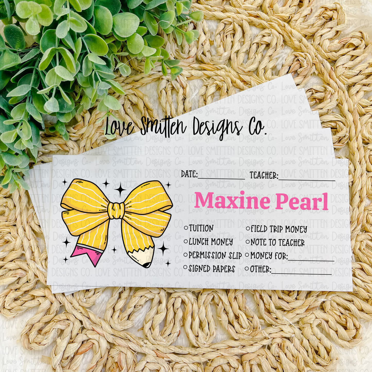 Pencil Bow Personalized School Envelope
