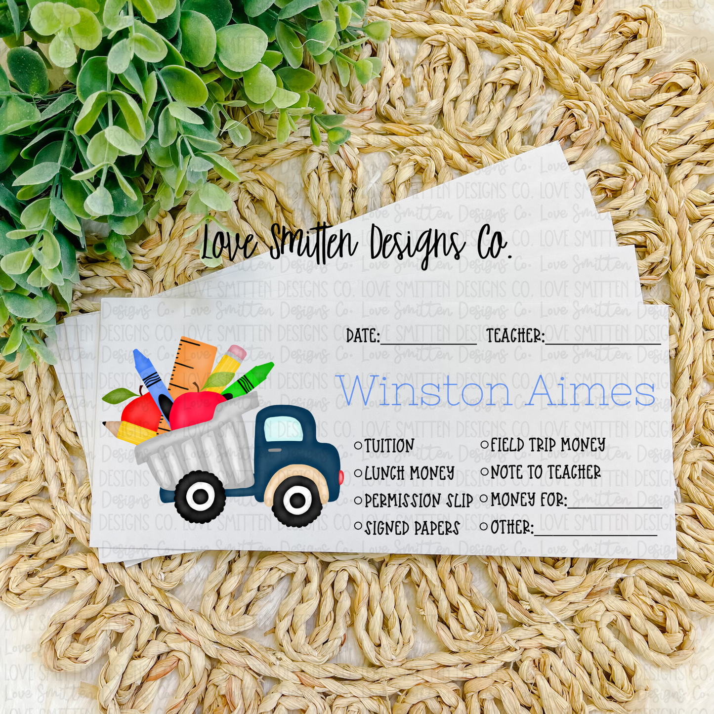 Truck Personalized School Envelope