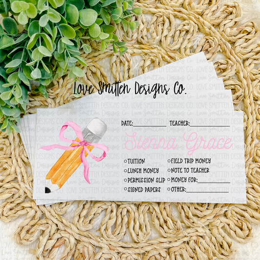 Bow Pencil Personalized School Envelope