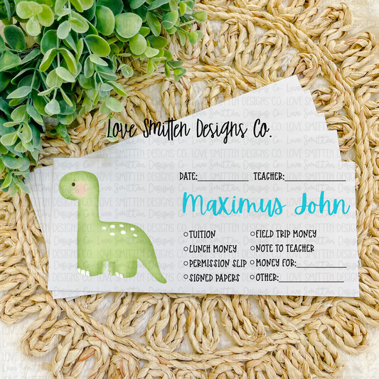 Boy Dinosaur Personalized School Envelope