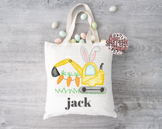 Boy Excavator Name Tote Bag