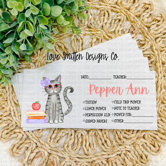 Girl Cat Personalized School Envelope