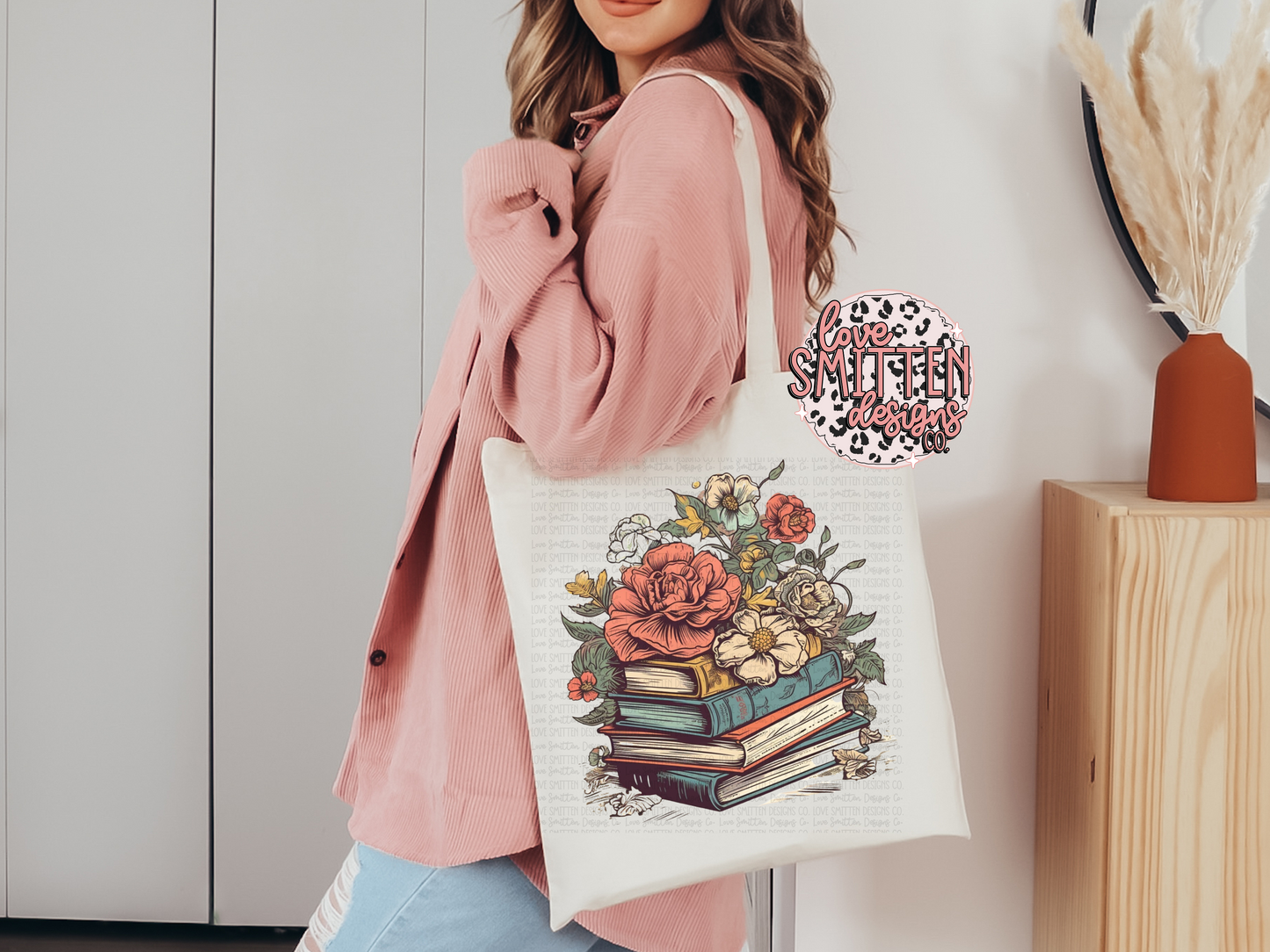 Floral Books Tote Bag