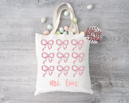 Girl Bow Name Tote Bag