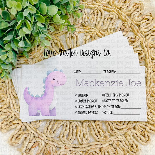 Girl Dinosaur Personalized School Envelope