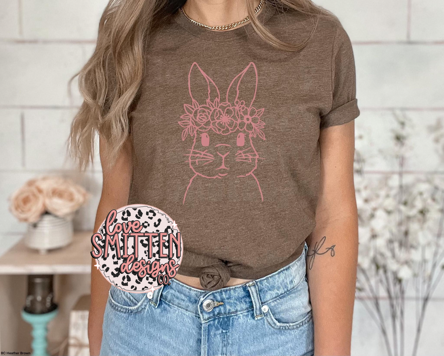 Pink Floral Bunny Tee or Sweatshirt