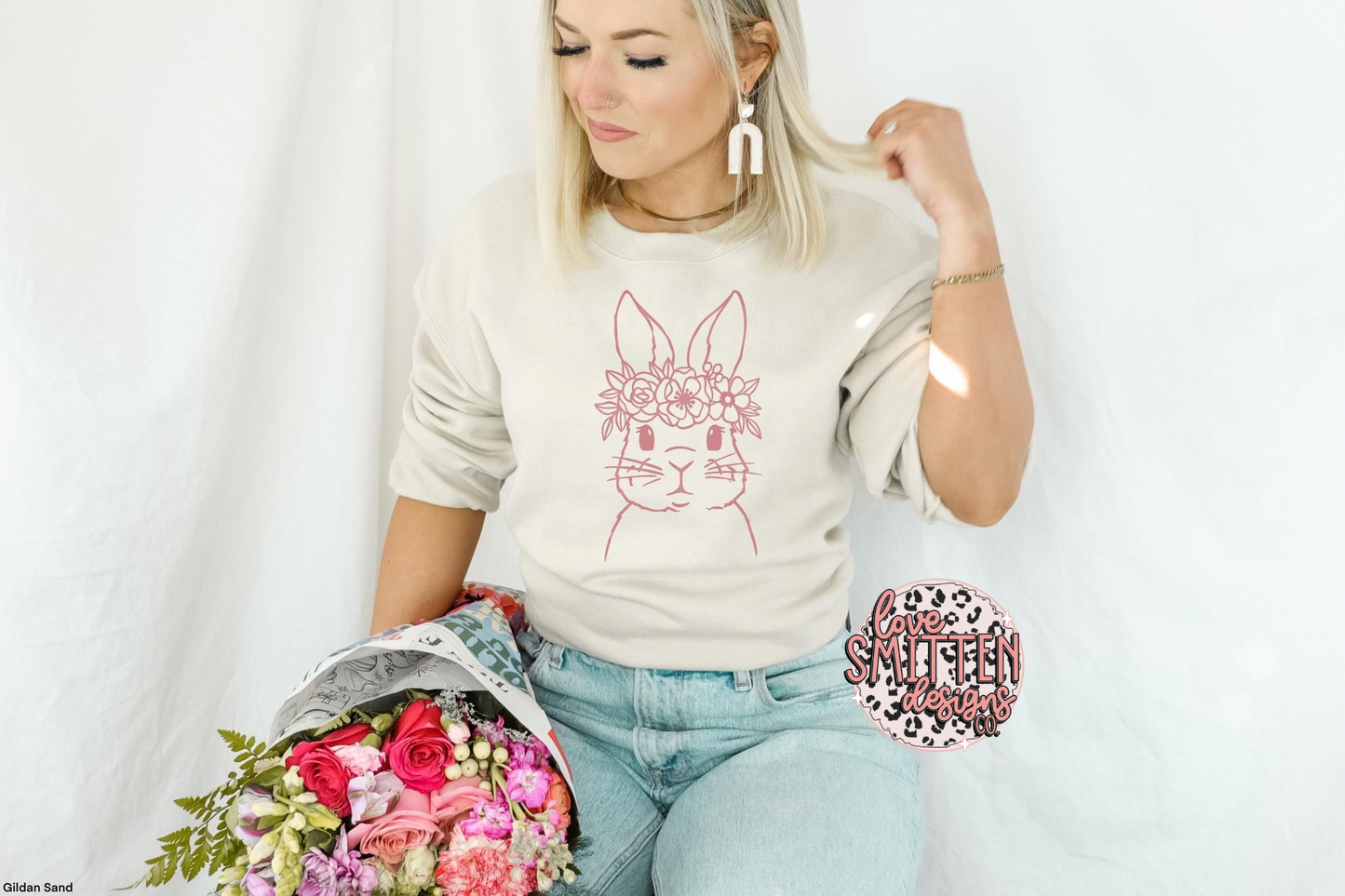 Pink Floral Bunny Tee or Sweatshirt