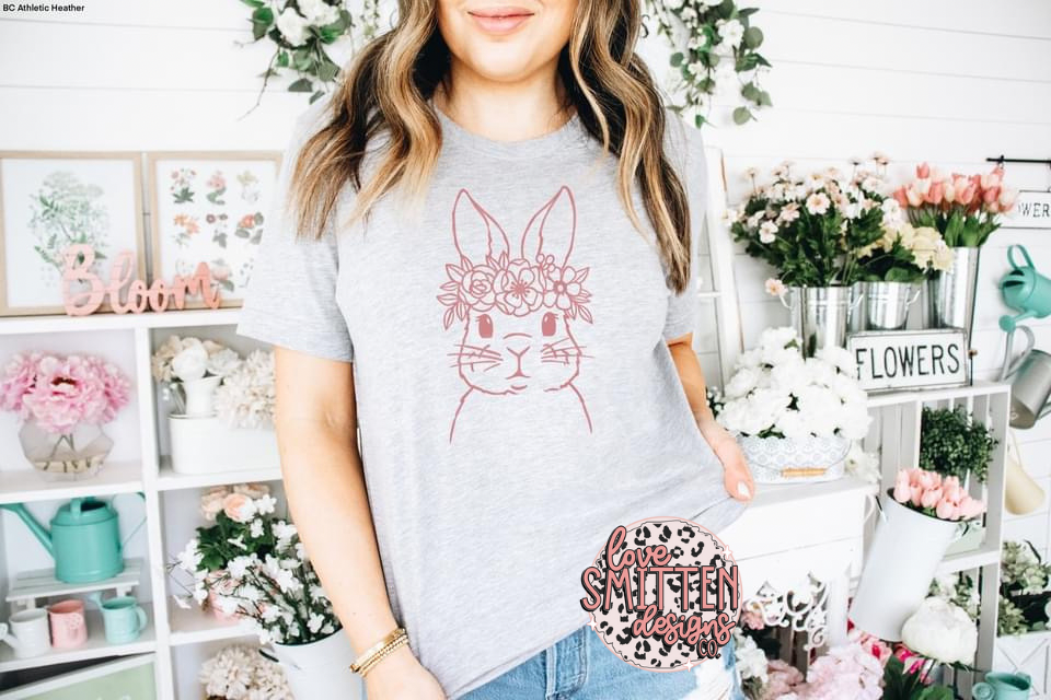 Pink Floral Bunny Tee or Sweatshirt