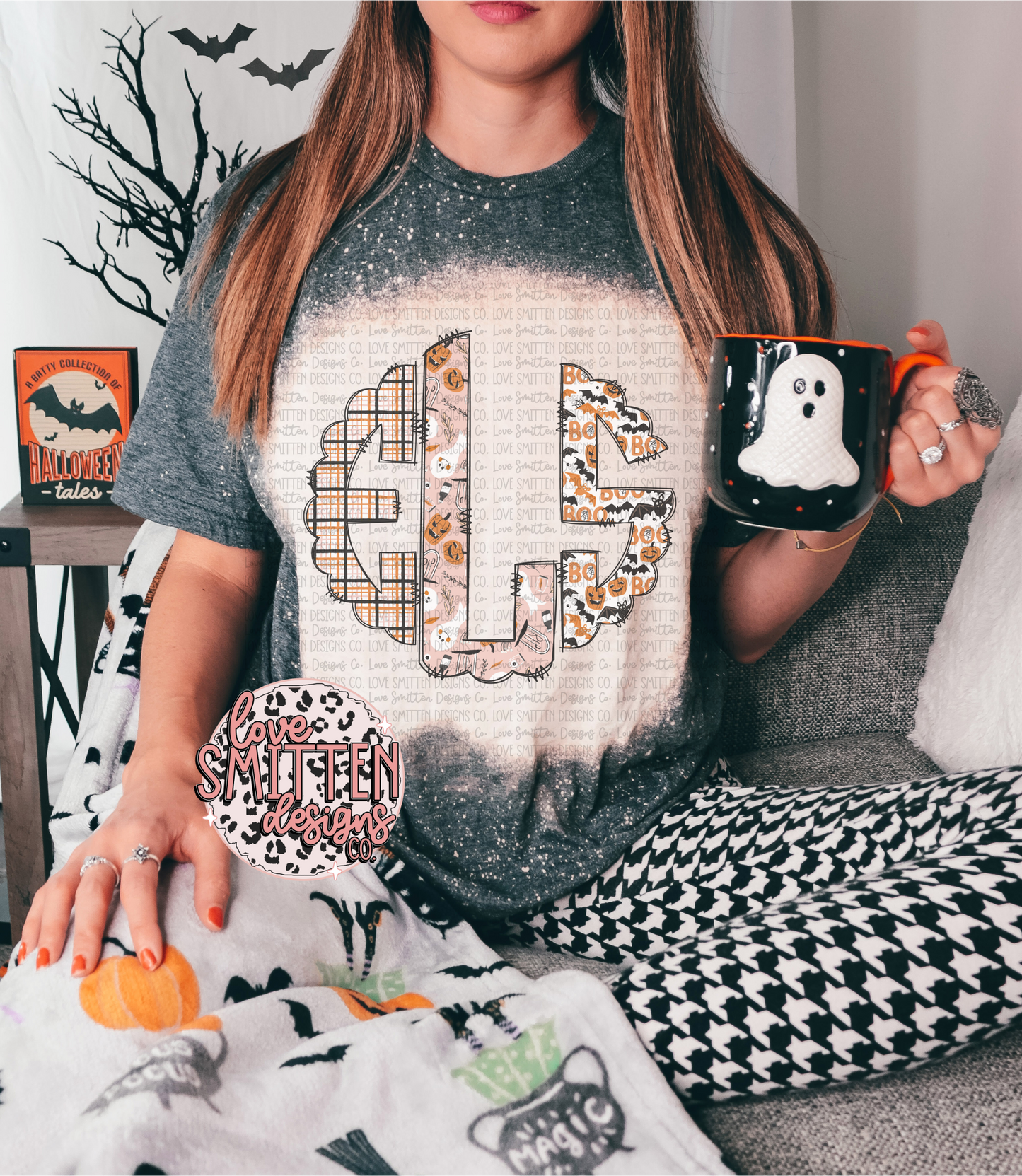 Halloween Monogram Tee or Sweatshirt - Bleached or Not!