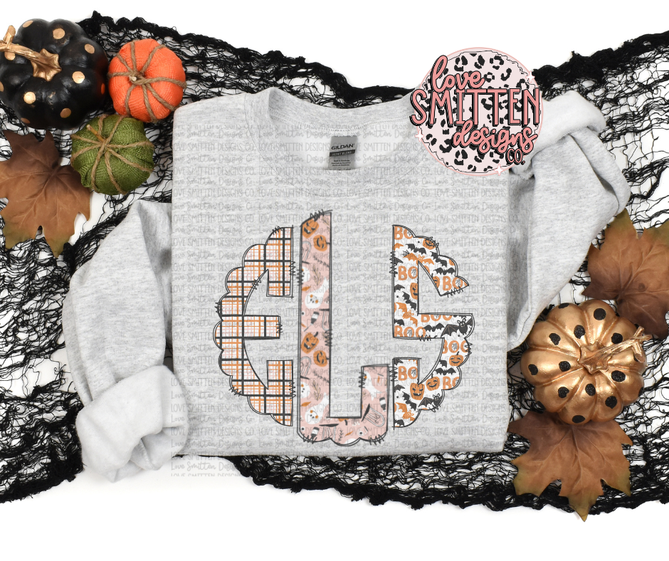 Halloween Monogram Tee or Sweatshirt - Bleached or Not!