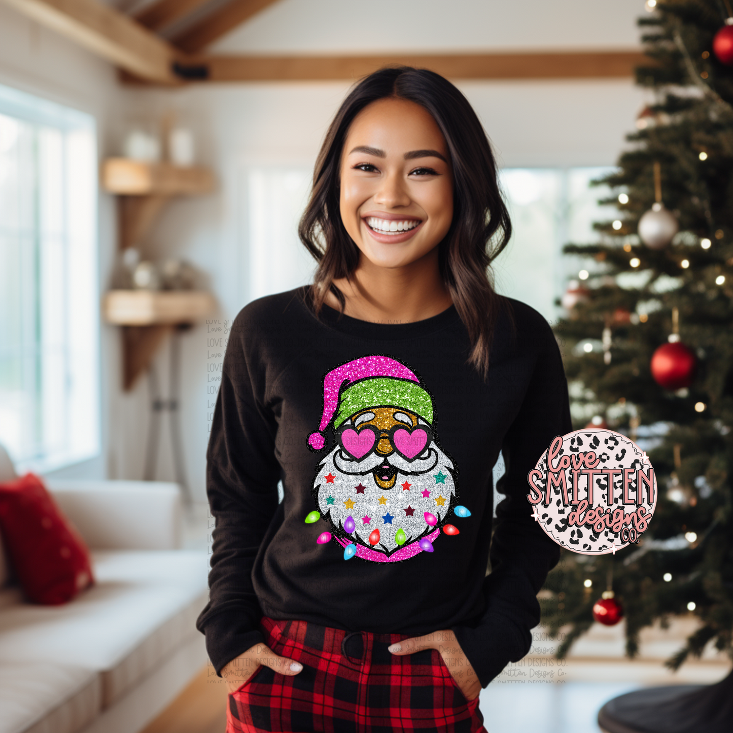 Pink Santa Tee or Sweatshirt