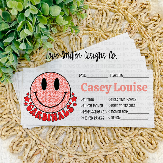 Smiley Cardinal Personalized School Envelope