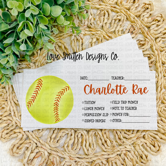 Softball Personalized School Envelope