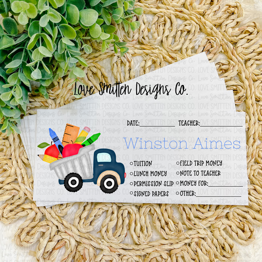 Truck Personalized School Envelope