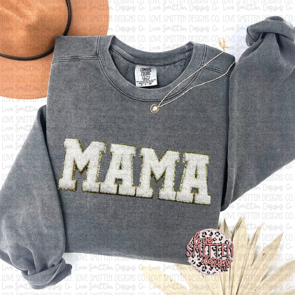 White Chenille Mama Sweatshirt