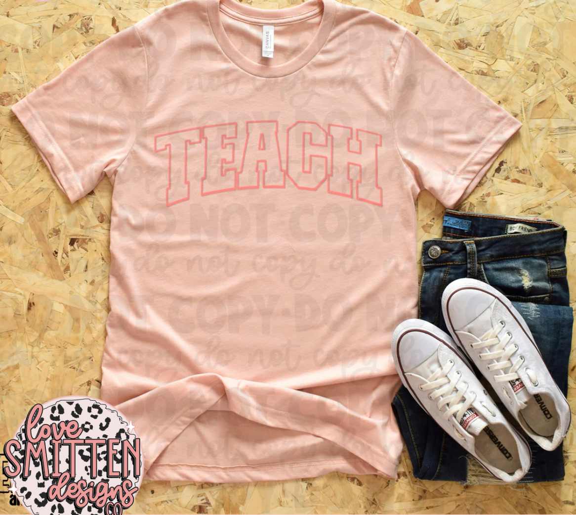 Coral Puff Print Teach Tee