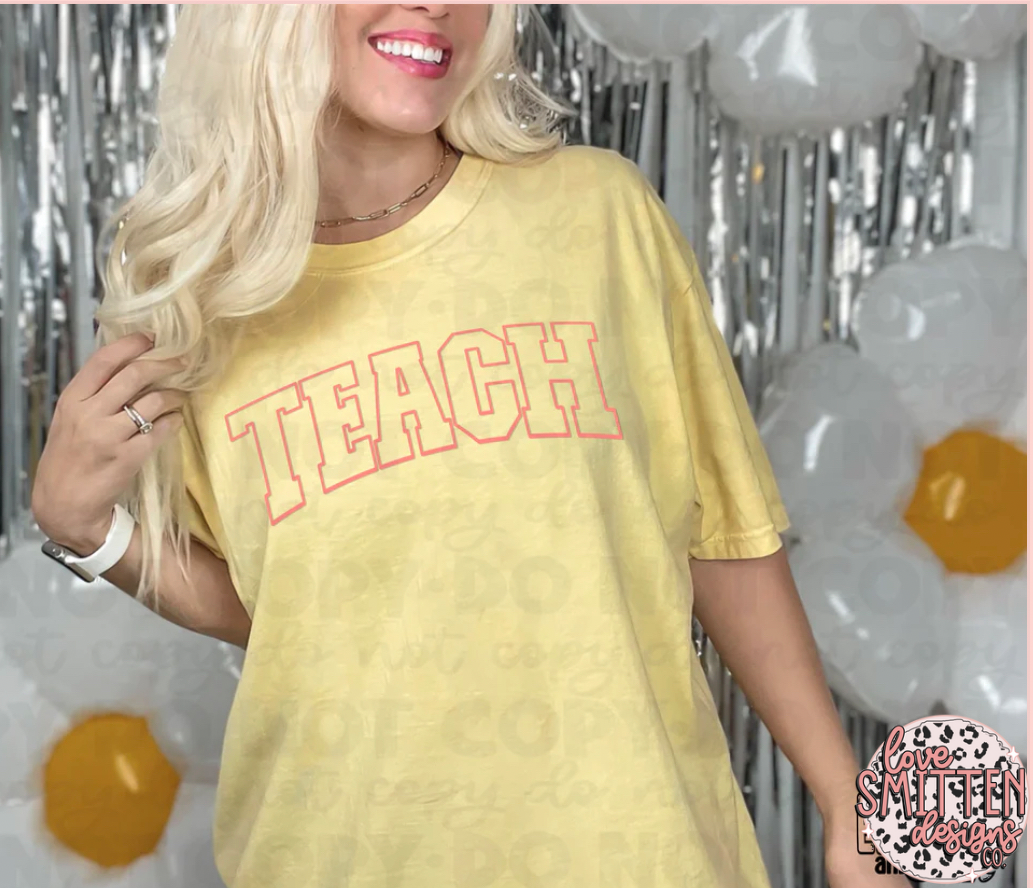 Coral Puff Print Teach Tee