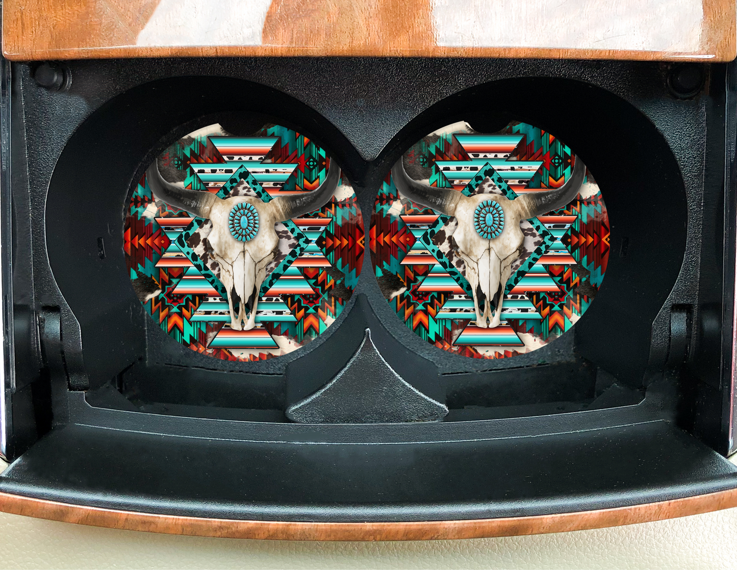 Aztec Leopard Skull Car Coasters