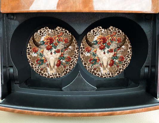 Floral Leopard Skull Car Coasters