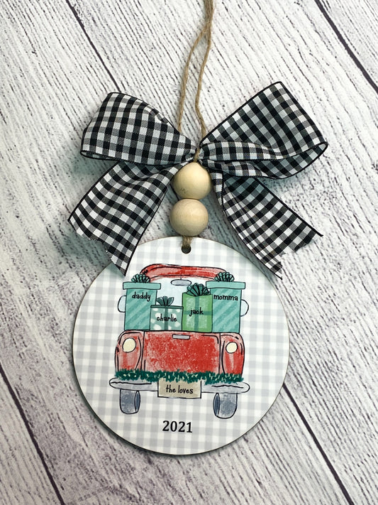 Round Family Truck Ornament