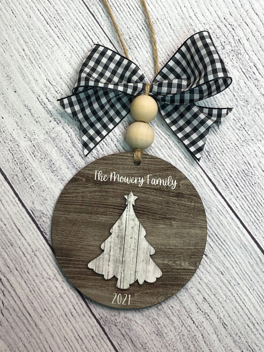 Wooden Christmas Tree Family Ornament