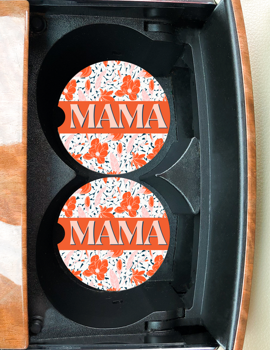 Orange MaMa Floral Car Coaster