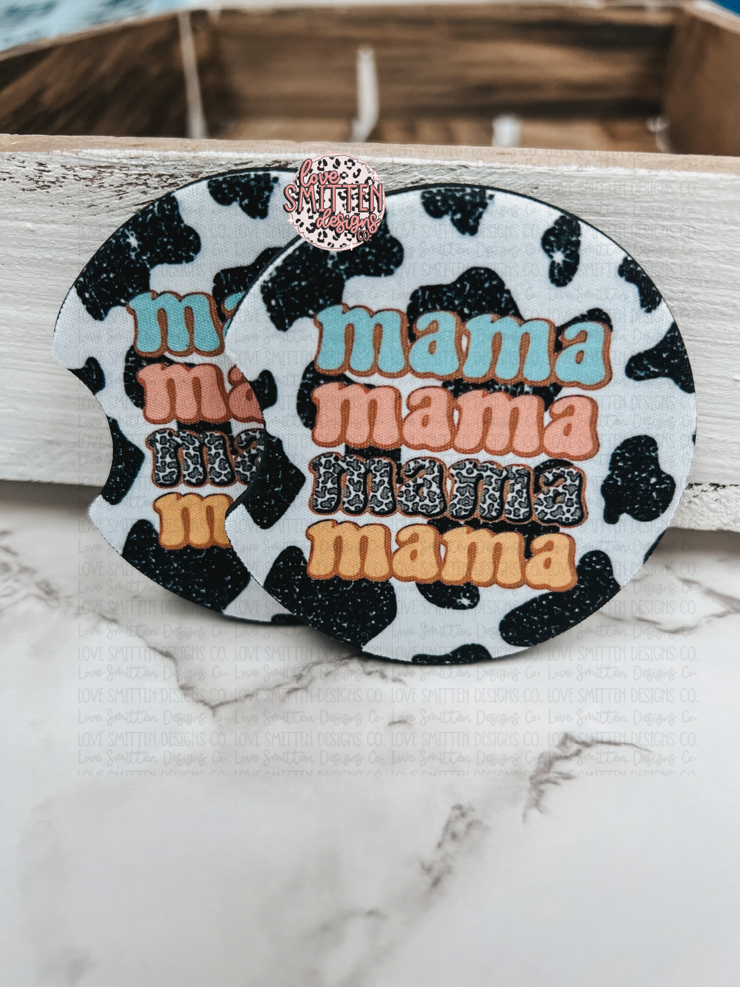 Mama Cow Print Car Coasters