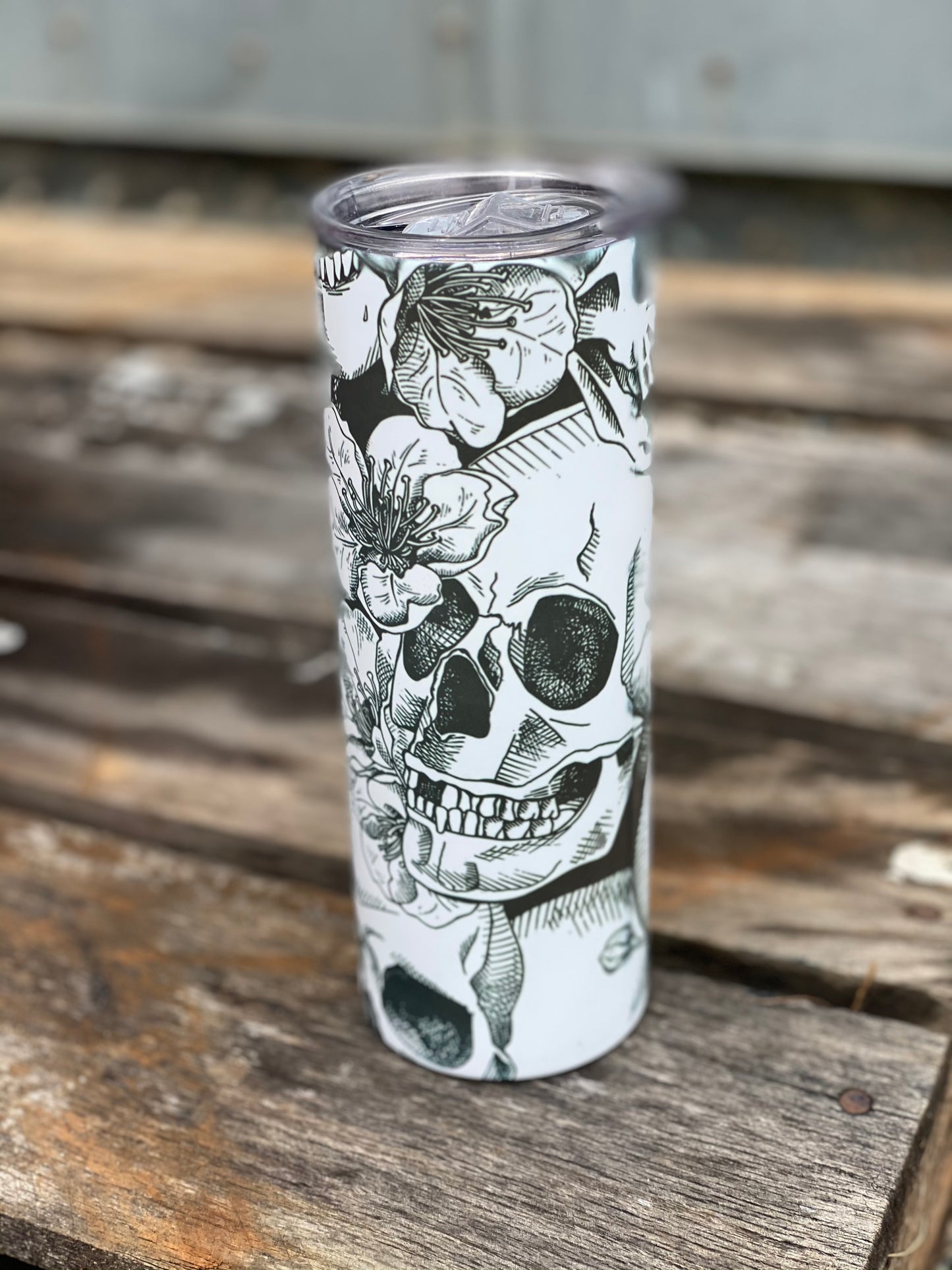 Skull and Floral Matte Tumbler