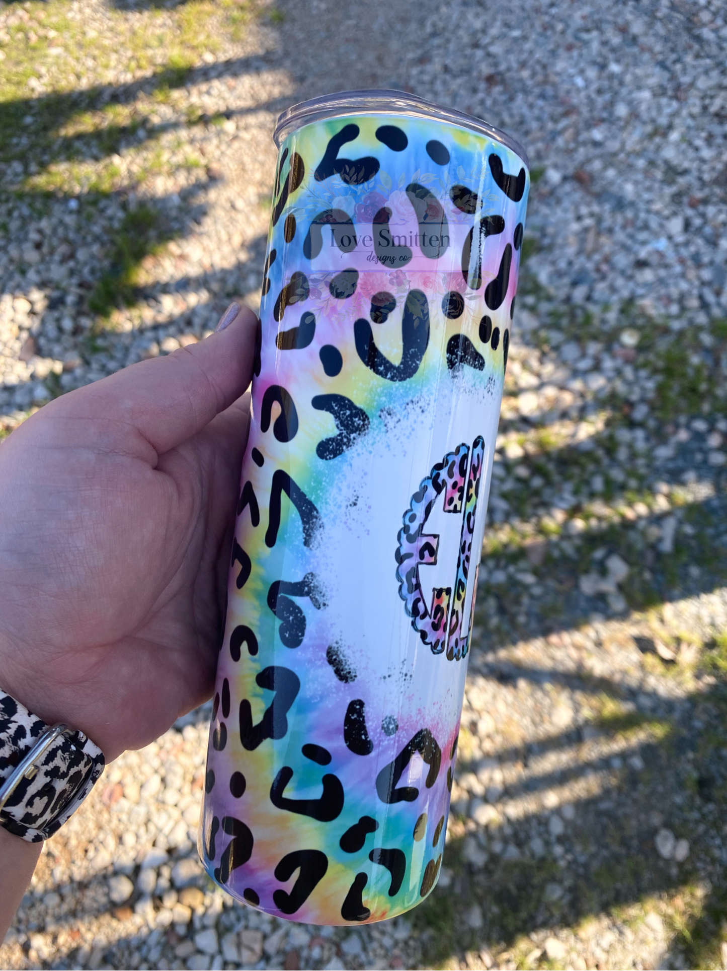 Rainbow Leopard Print Monogram Tumbler