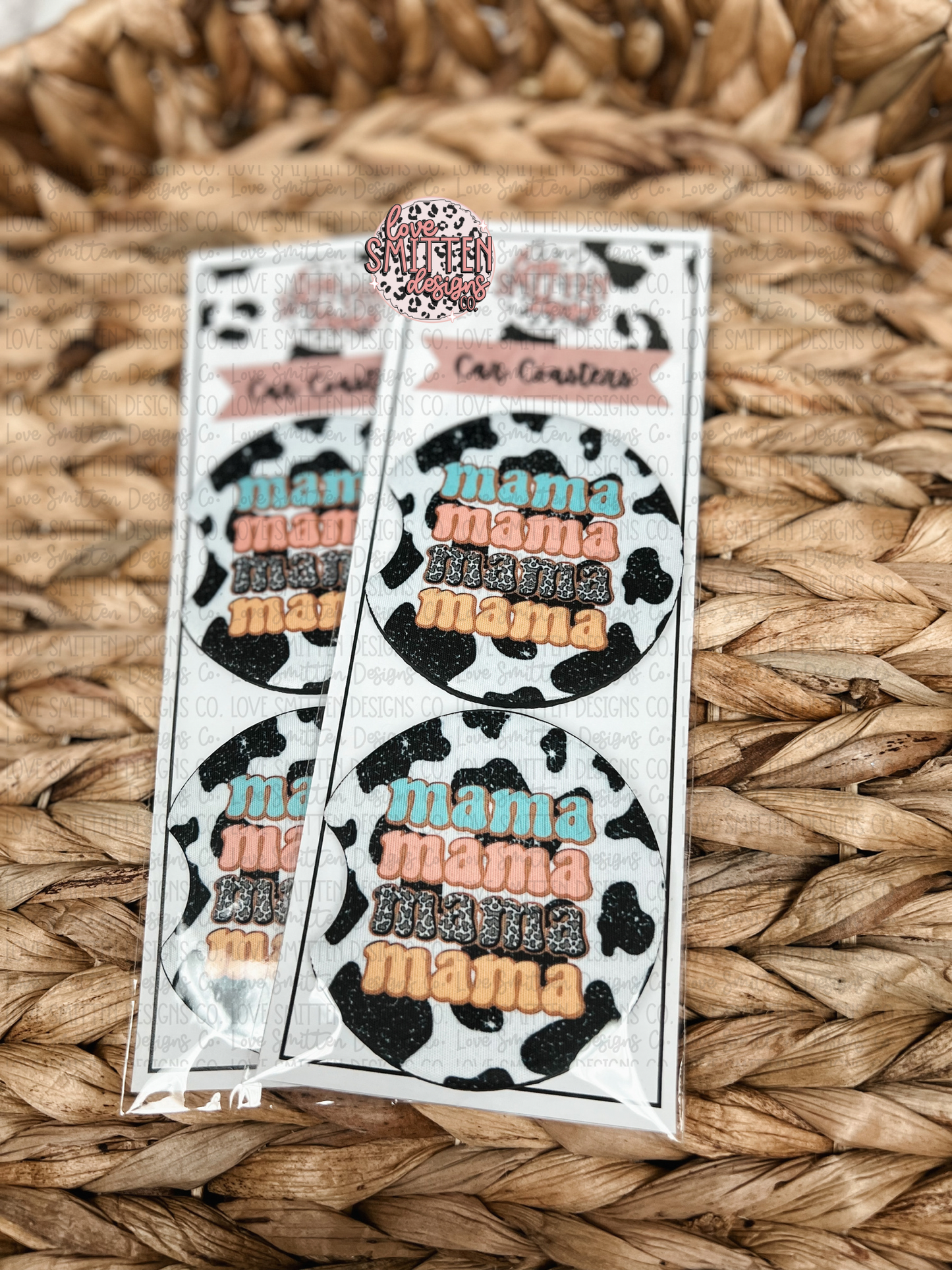 Mama Cow Print Car Coasters