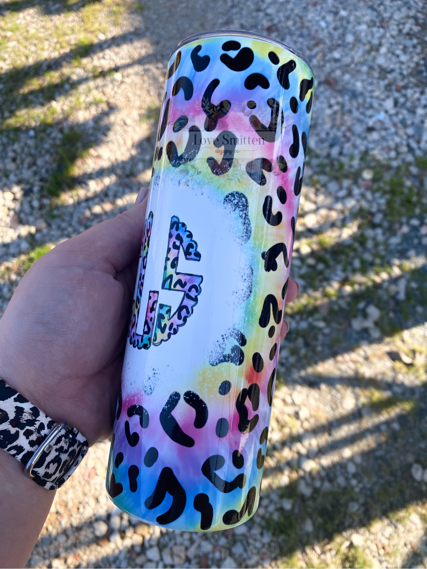 Rainbow Leopard Print Monogram Tumbler